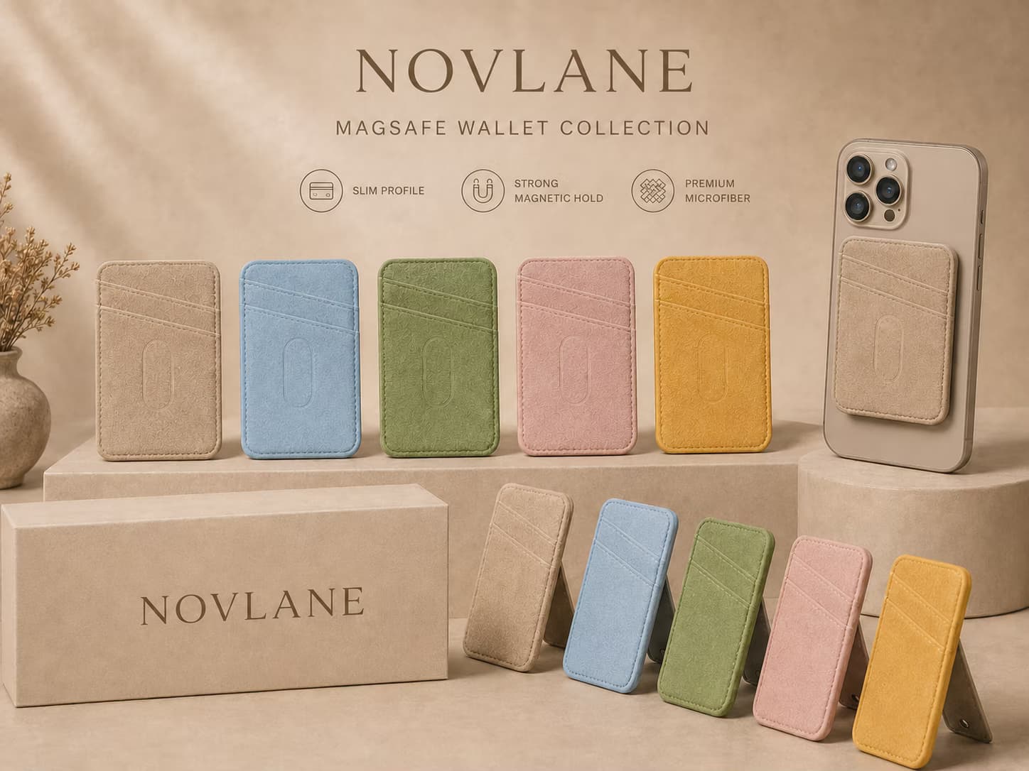 NOVLANE Alcantara MagSafe wallet collection with slim card slots