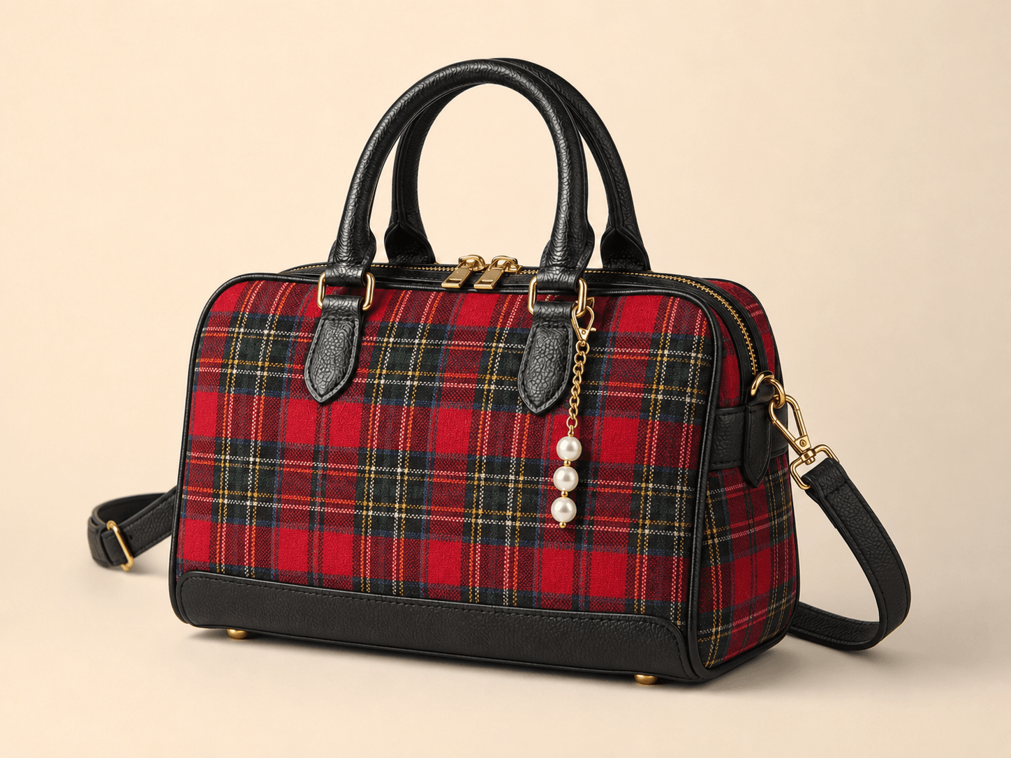 Custom Tartan Bowler Handbag colour royal stewart red