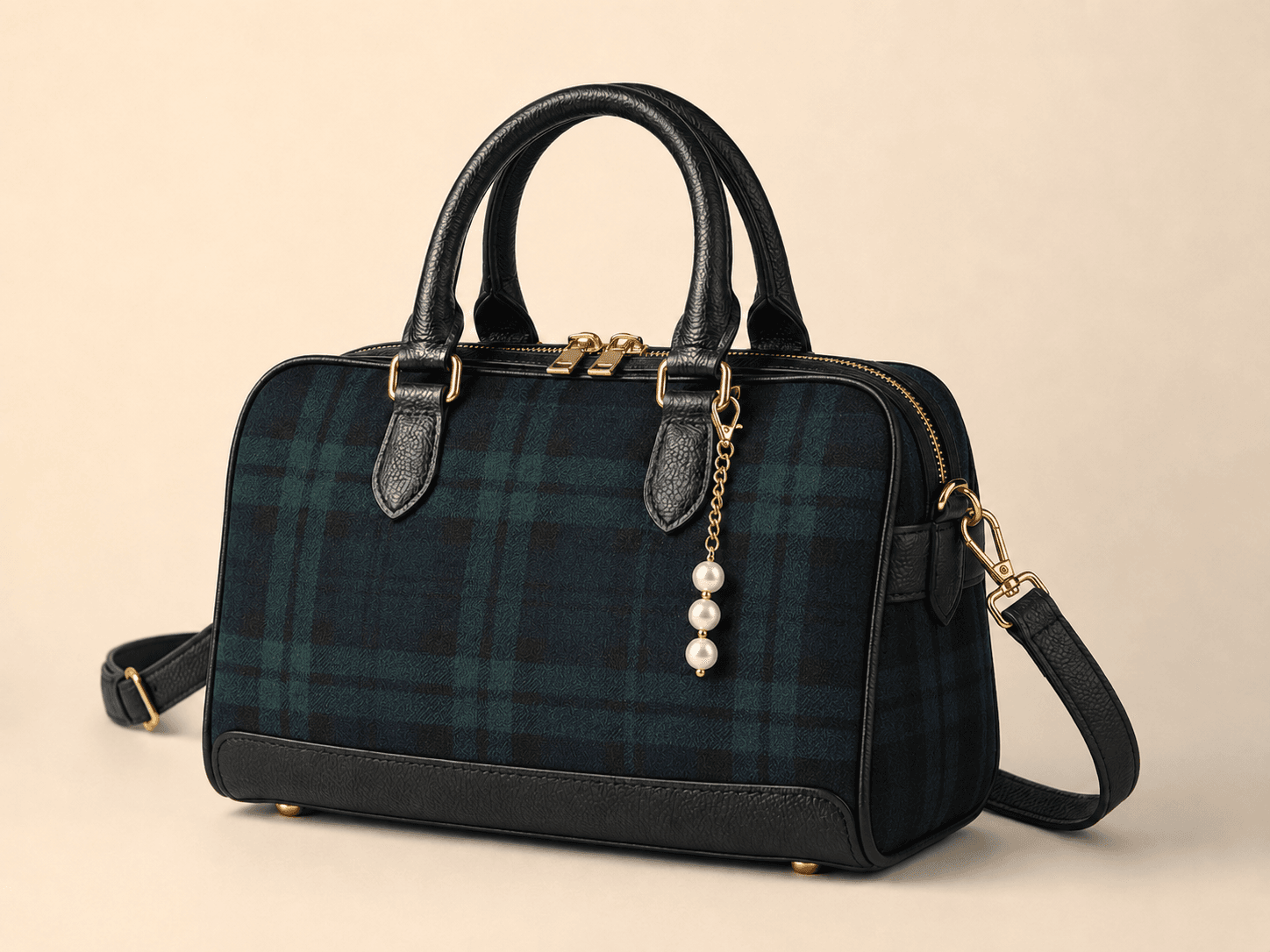Custom Tartan Bowler Handbag colour black watch