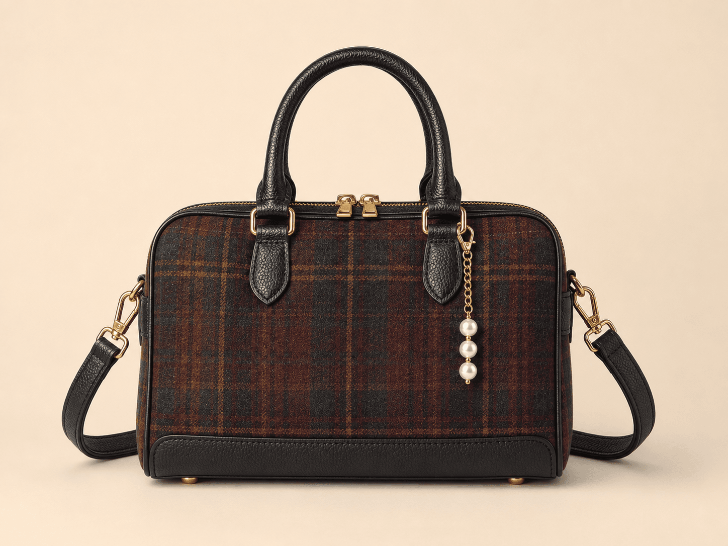 Custom Tartan Bowler Handbag detail front