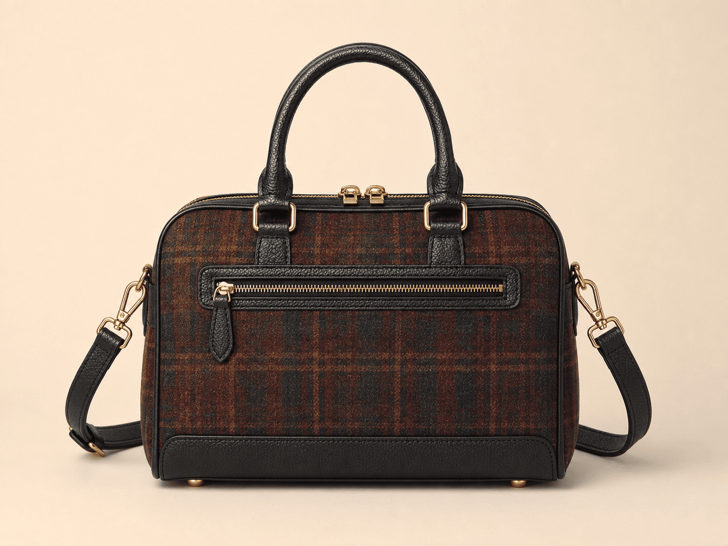 Custom Tartan Bowler Handbag detail rear zip pocket