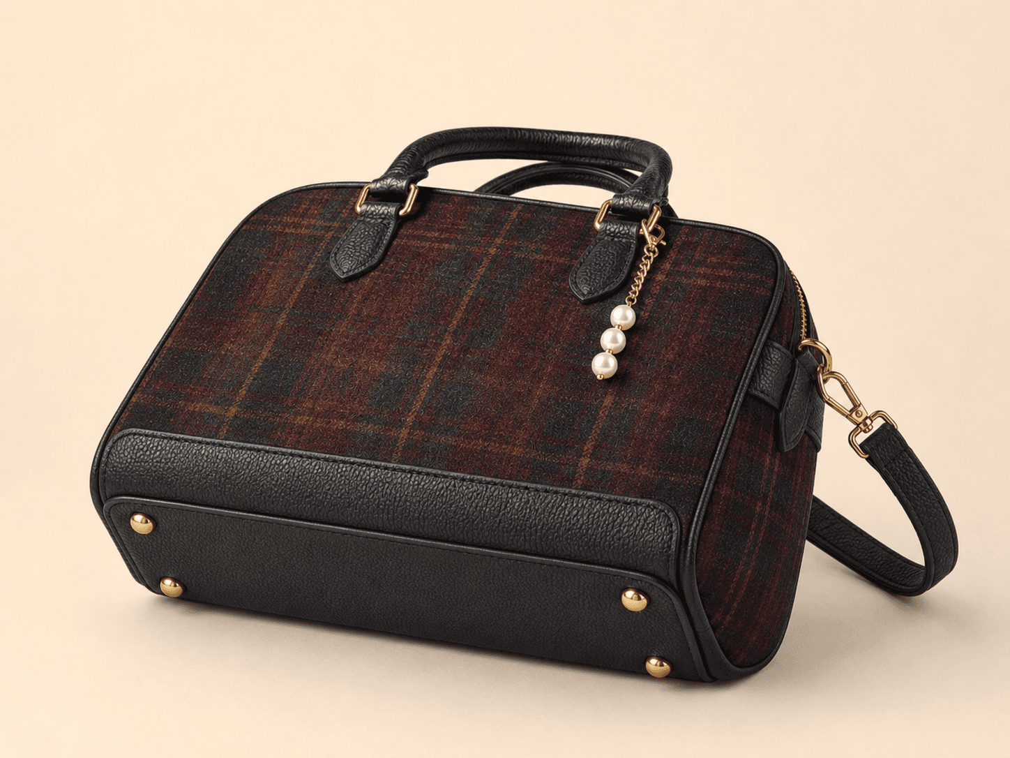 Custom Tartan Bowler Handbag detail side base