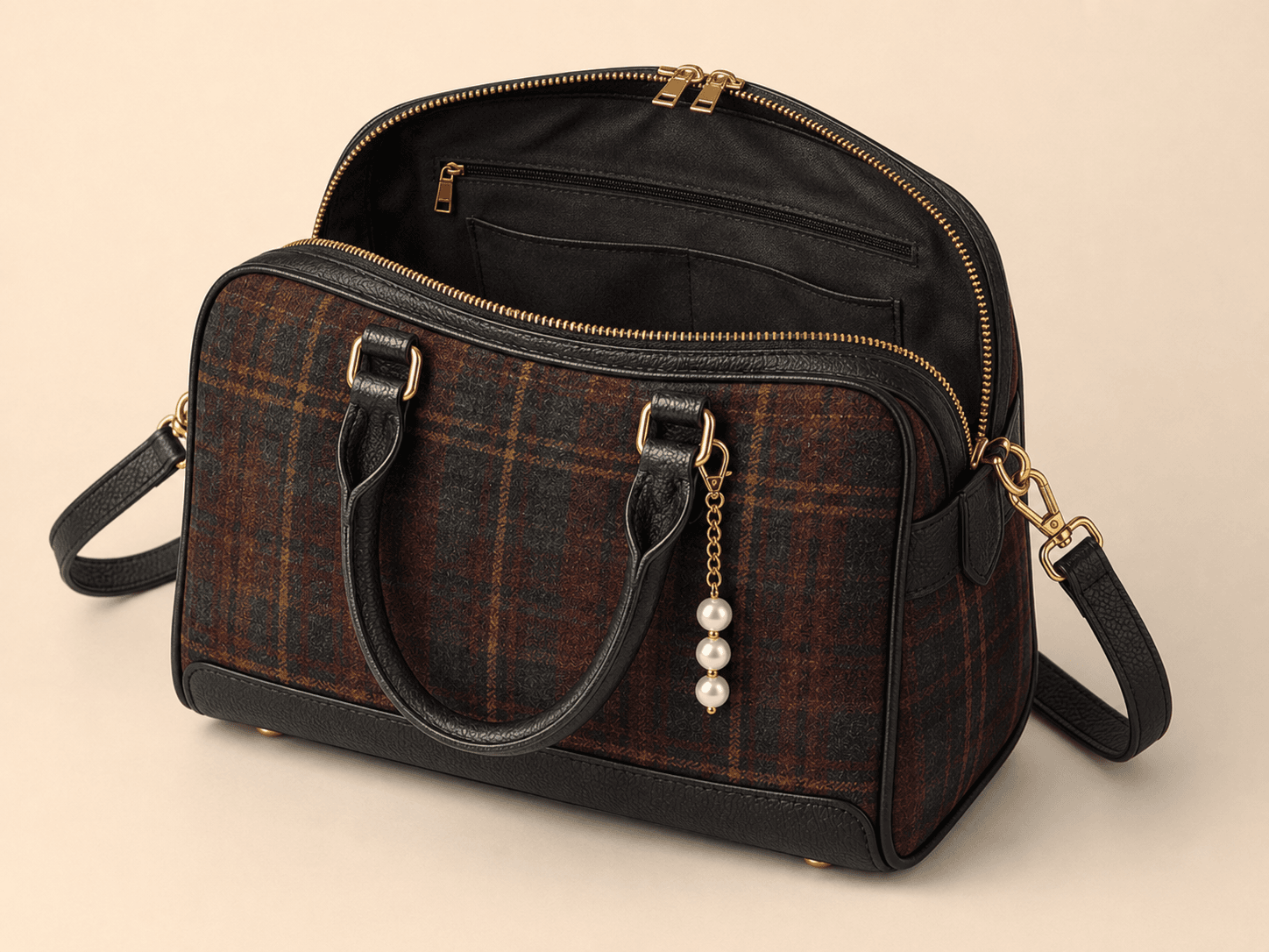 Custom Tartan Bowler Handbag detail interior
