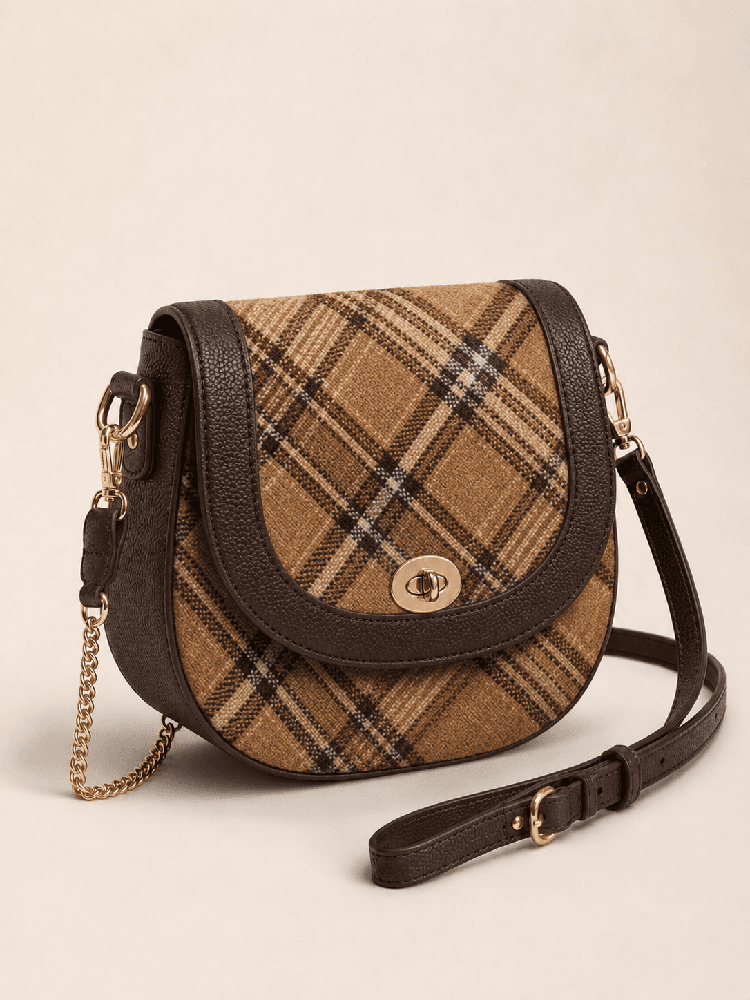Custom Tartan Saddle Crossbody Bag colour camel heritage