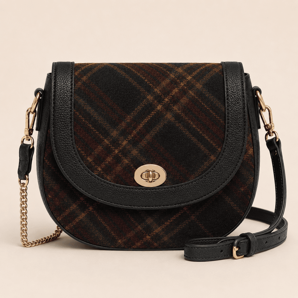 Custom Tartan Saddle Crossbody Bag detail front