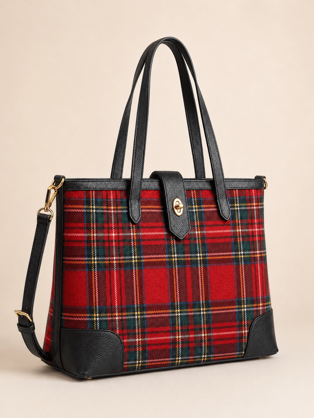 Custom Tartan Commuter Tote Bag colour royal stewart red