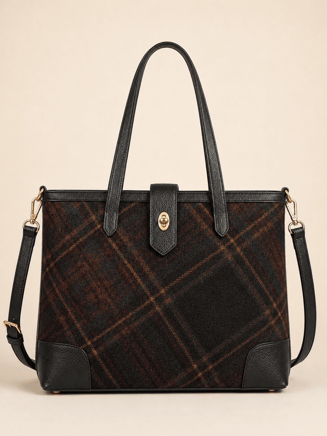 Custom Tartan Commuter Tote Bag detail front