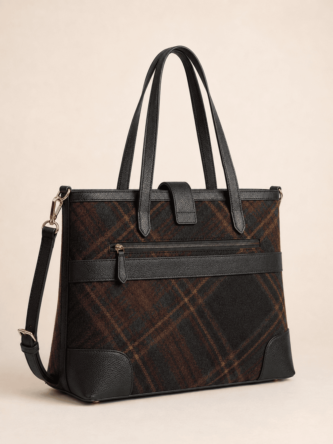 Custom Tartan Commuter Tote Bag detail rear luggage sleeve