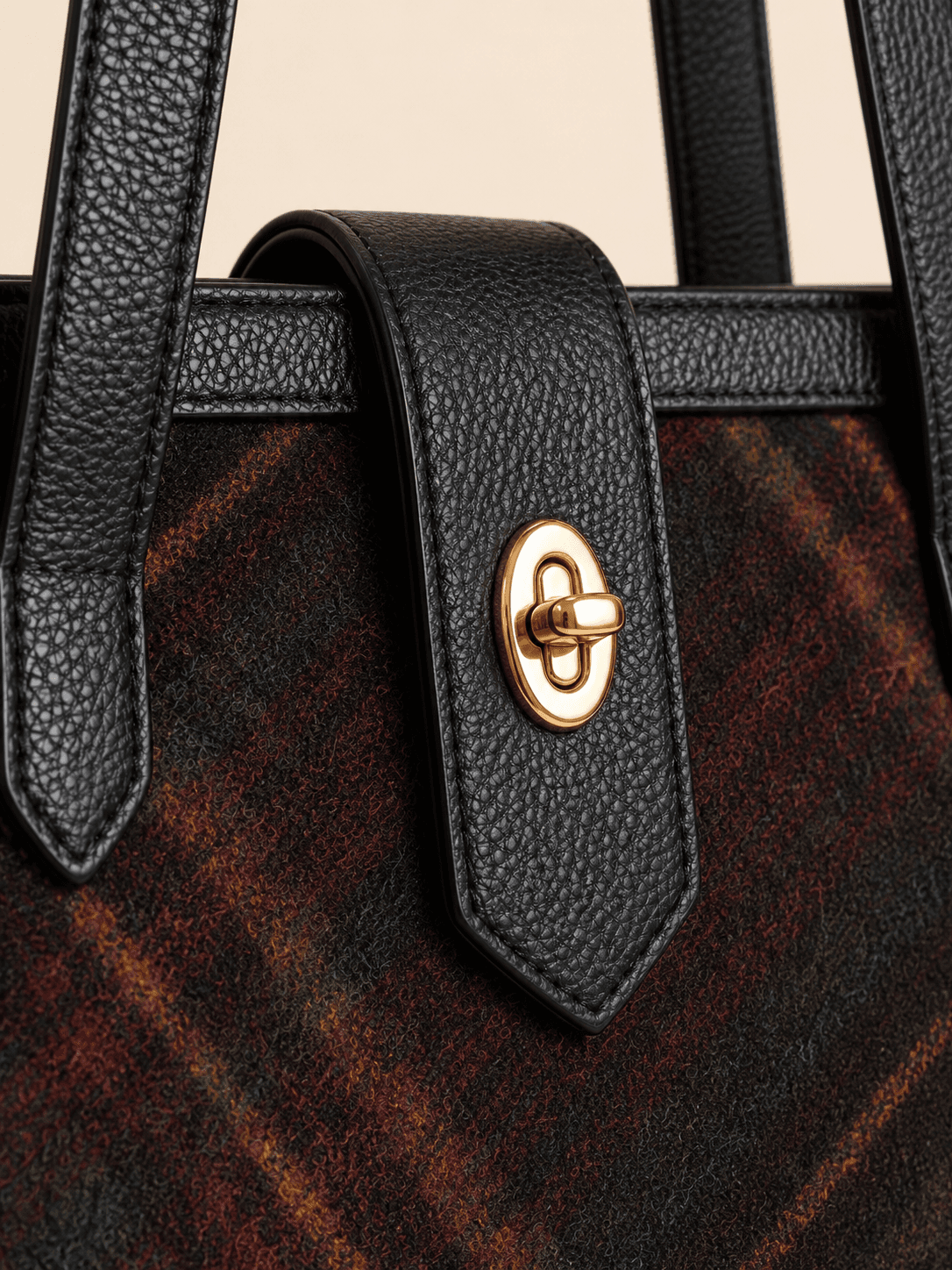 Custom Tartan Commuter Tote Bag detail turnlock handles