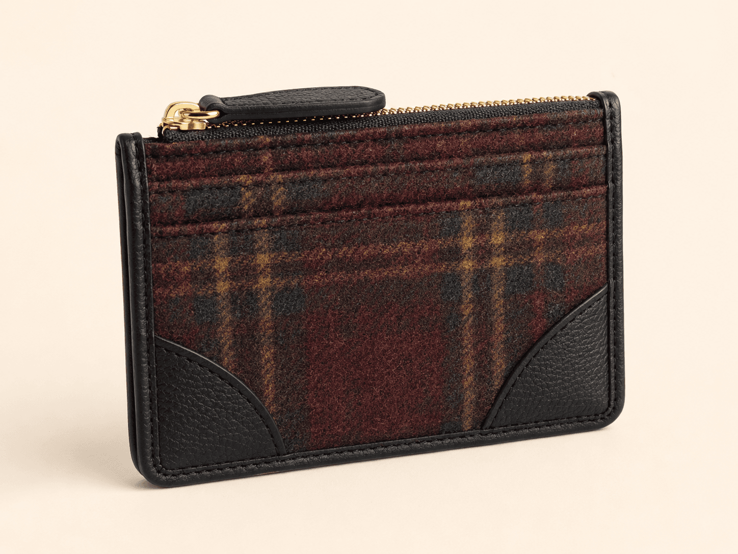 Compact custom tartan card and coin purse with black trim and zip compartment