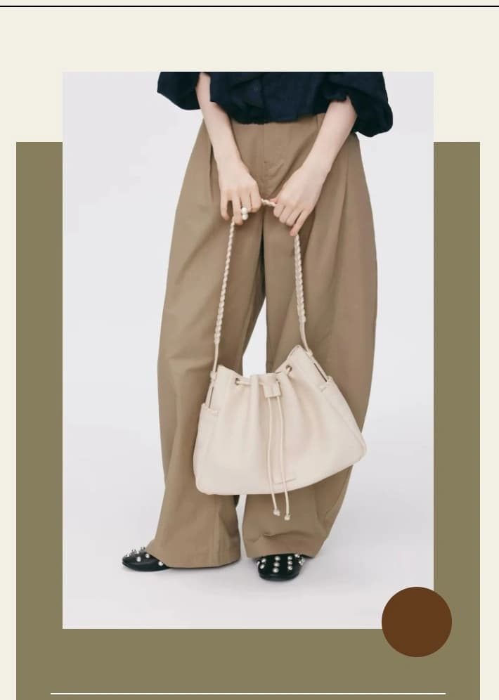N2410 premium lychee Eco PU on a cream drawstring shoulder bag